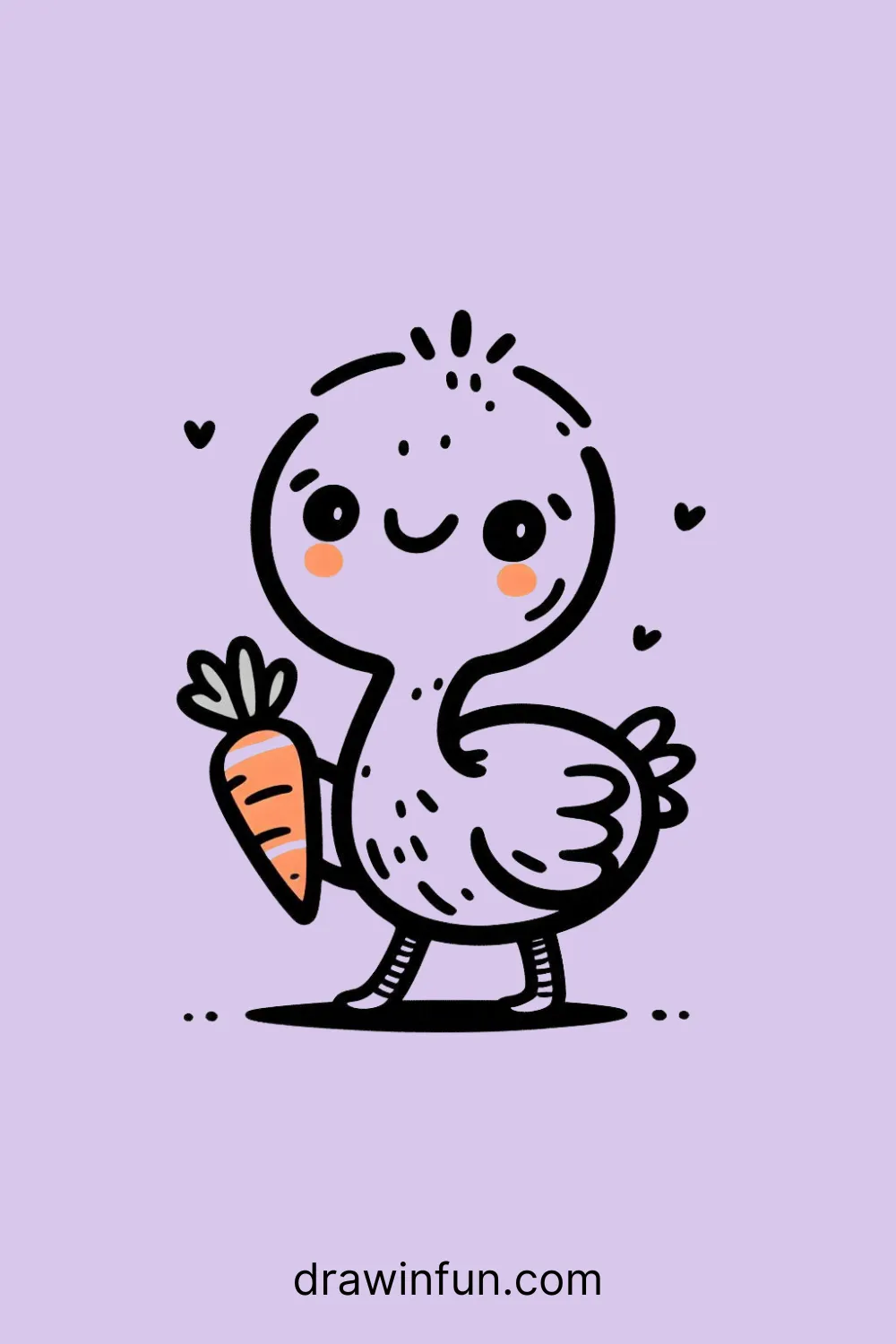 Ostrich holding a carrot easy drawing