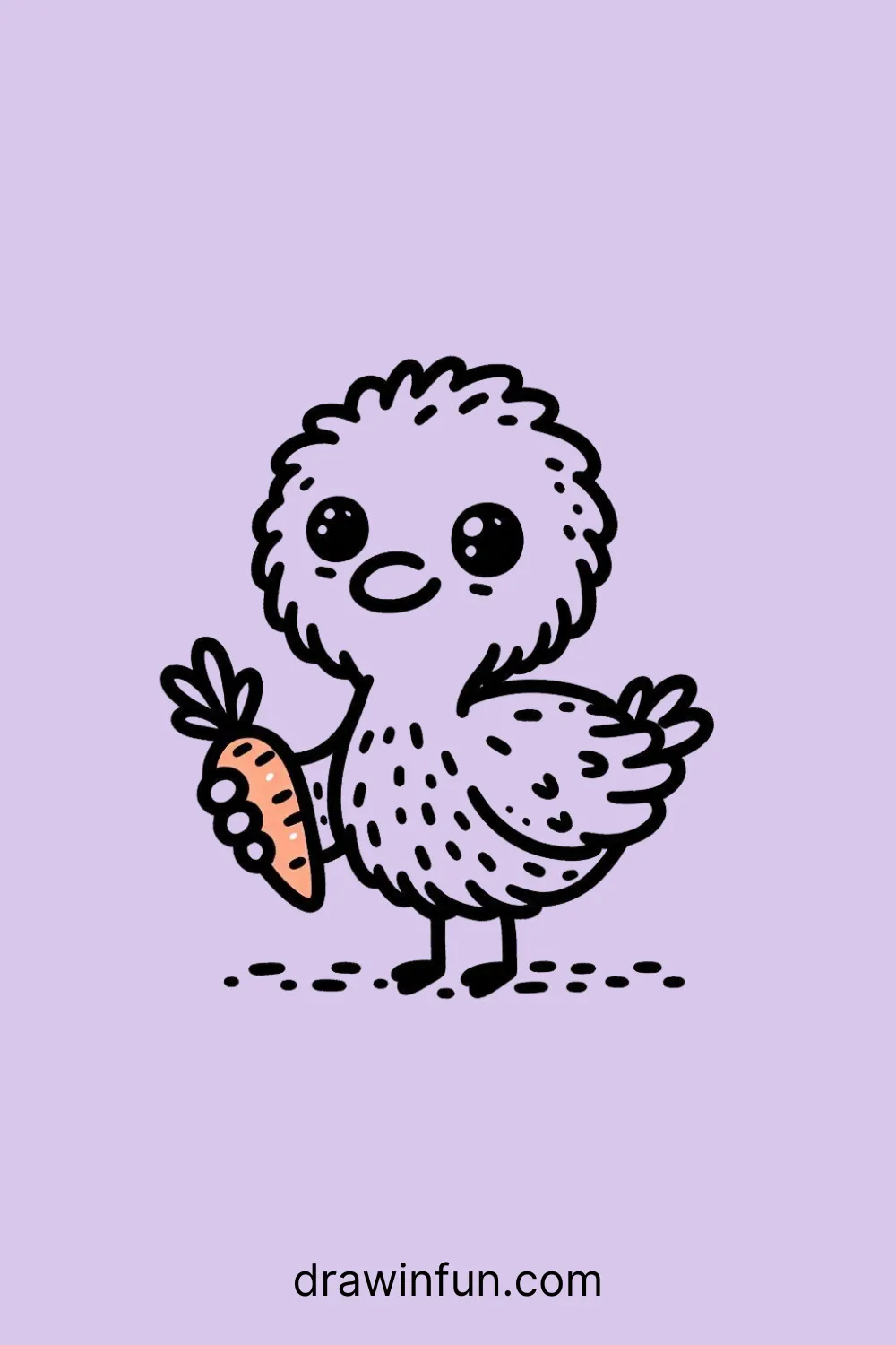 Ostrich holding a carrot easy drawing