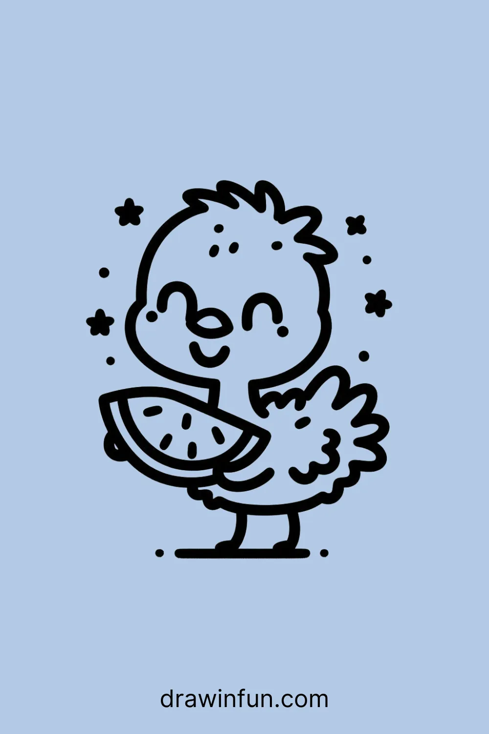 Ostrich with a Watermelon easy drawing