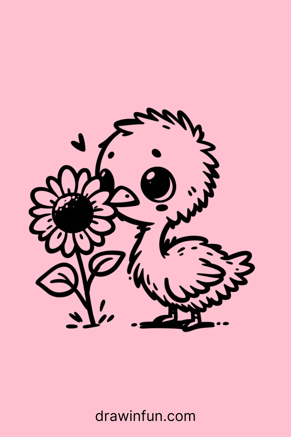 Ostrich holding a sunflower easy drawing