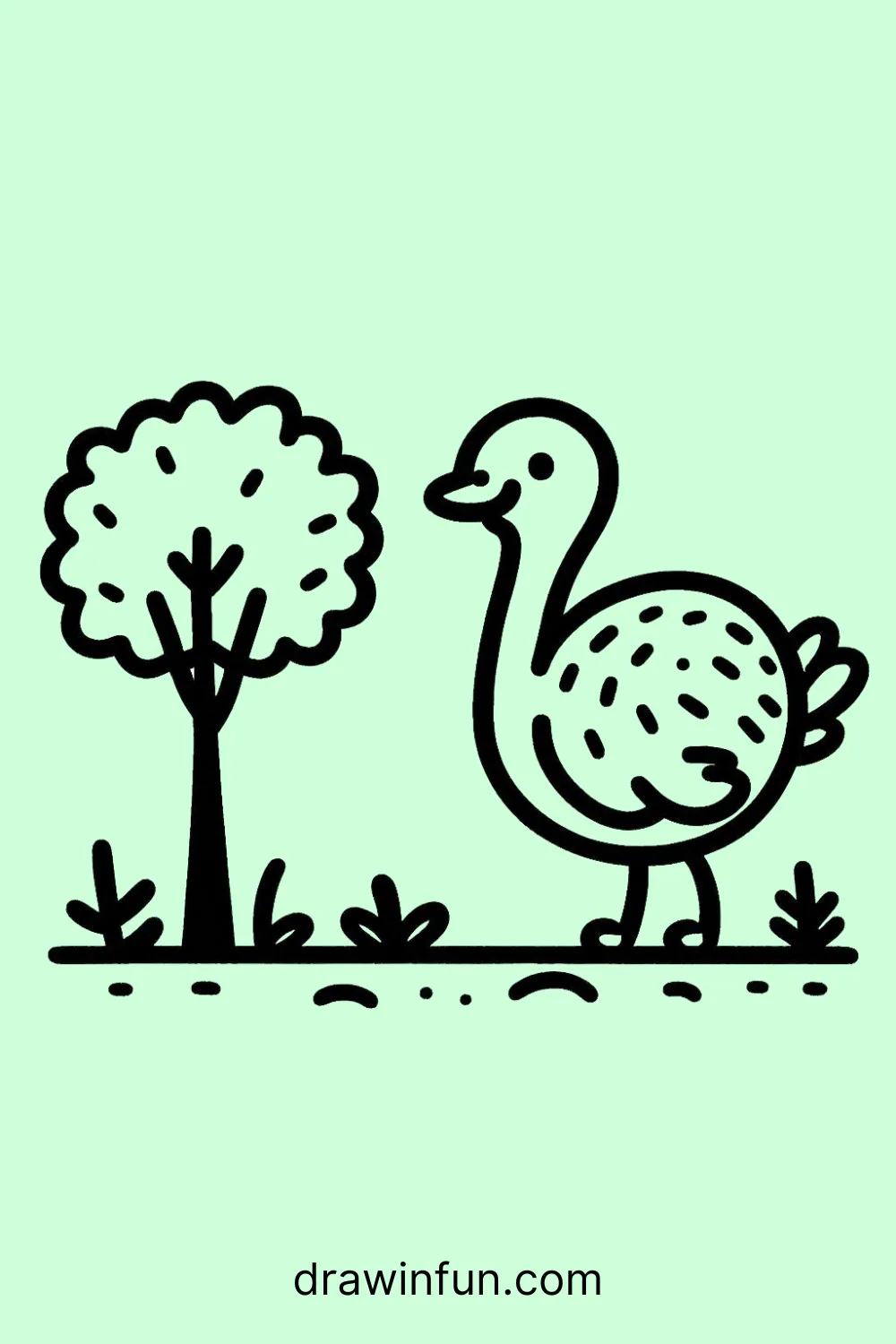 Ostrich standing next to a tree easy drawing