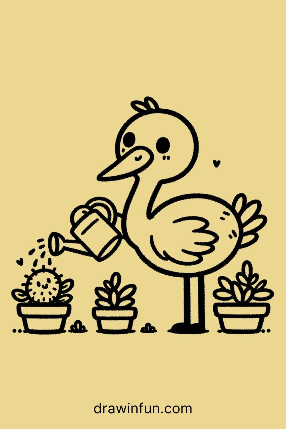 Ostrich ostrich watering plants easy drawing