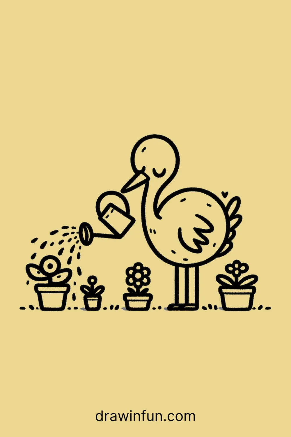 Ostrich ostrich watering plants easy drawing