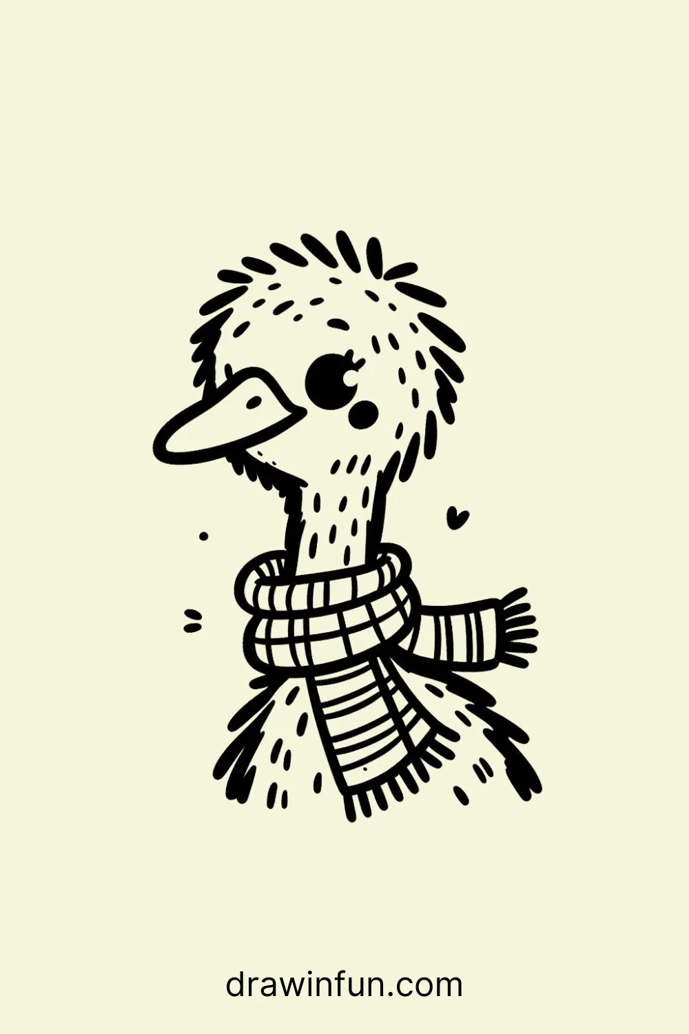 Ostrich wearing a scarf easy drawing