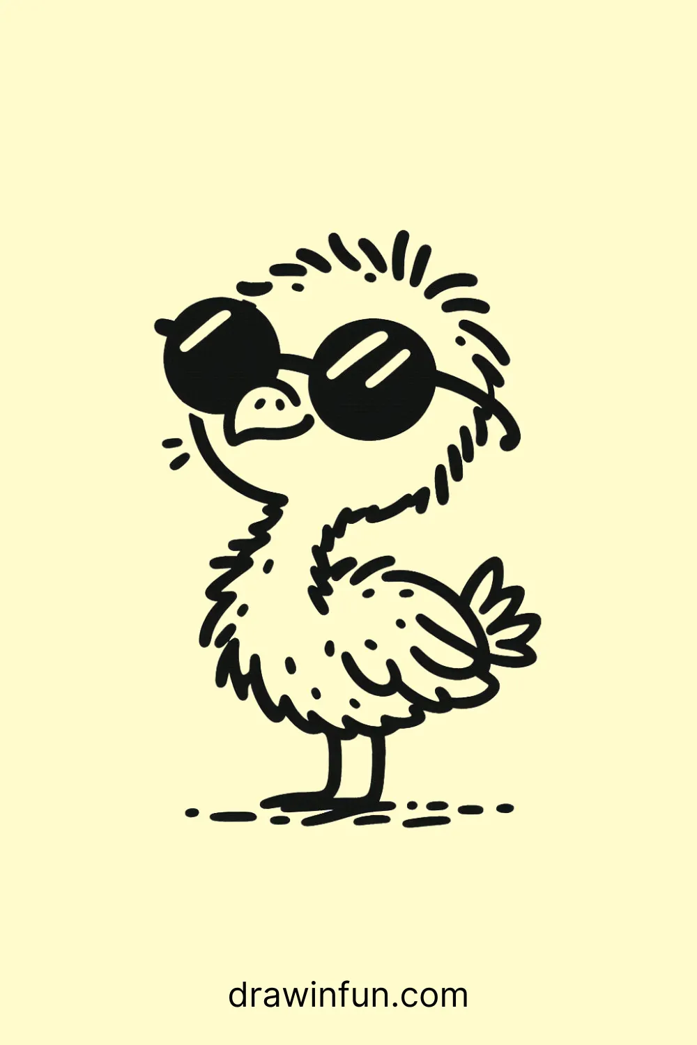 Ostrich wearing sunglasses easy drawing