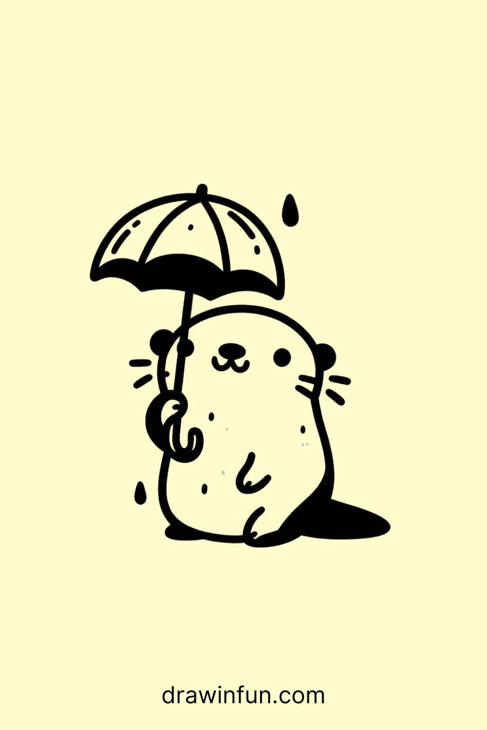 Otter holding a tiny umbrella easy drawing