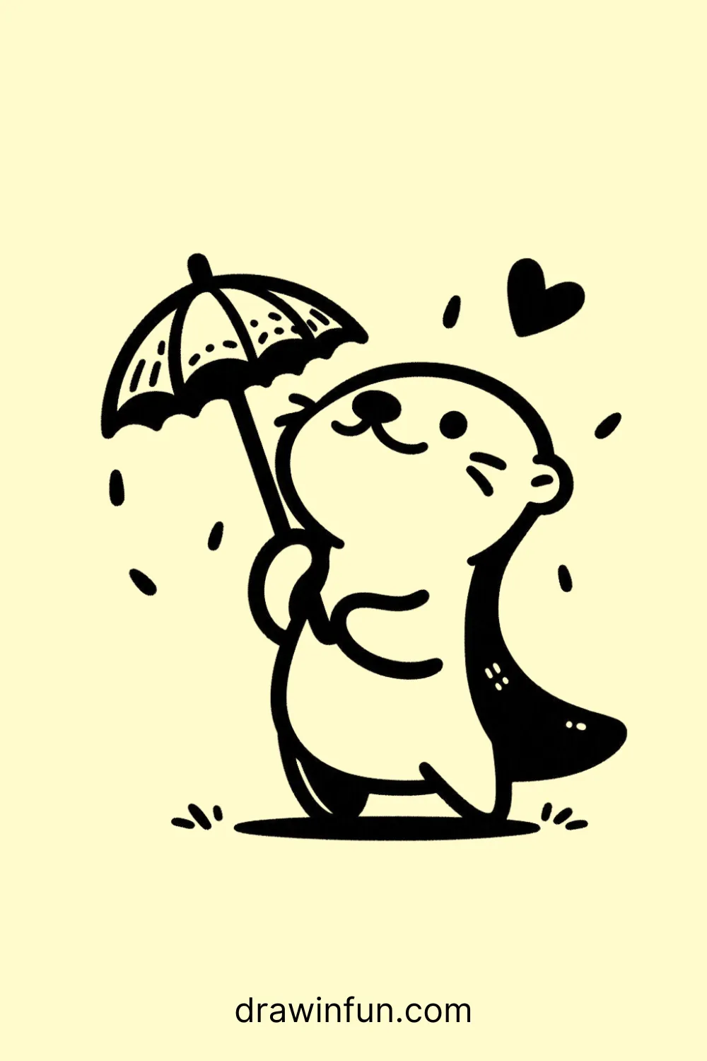 Otter holding a tiny umbrella easy drawing