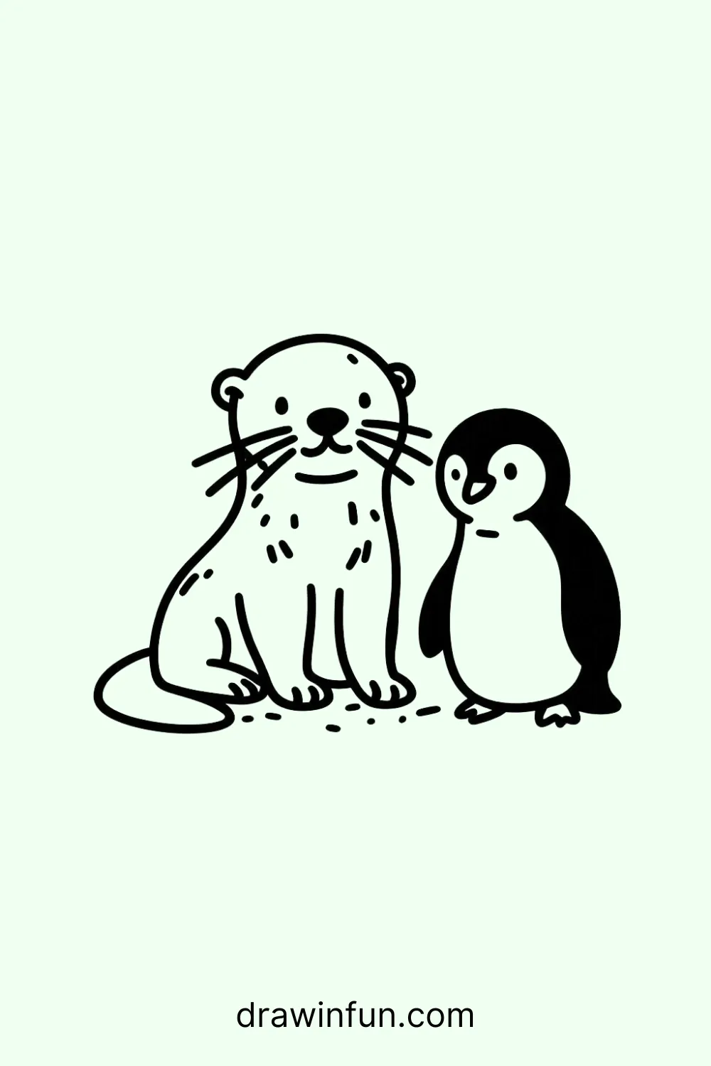 Otter and Penguin easy drawing