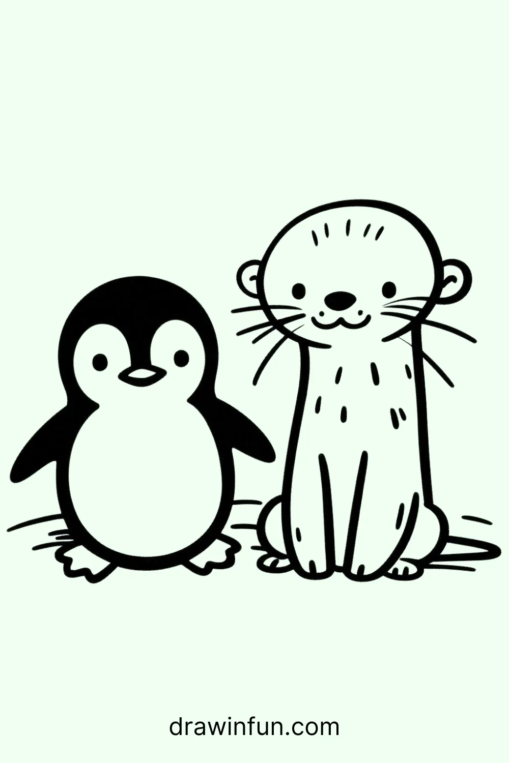 Otter and Penguin easy drawing