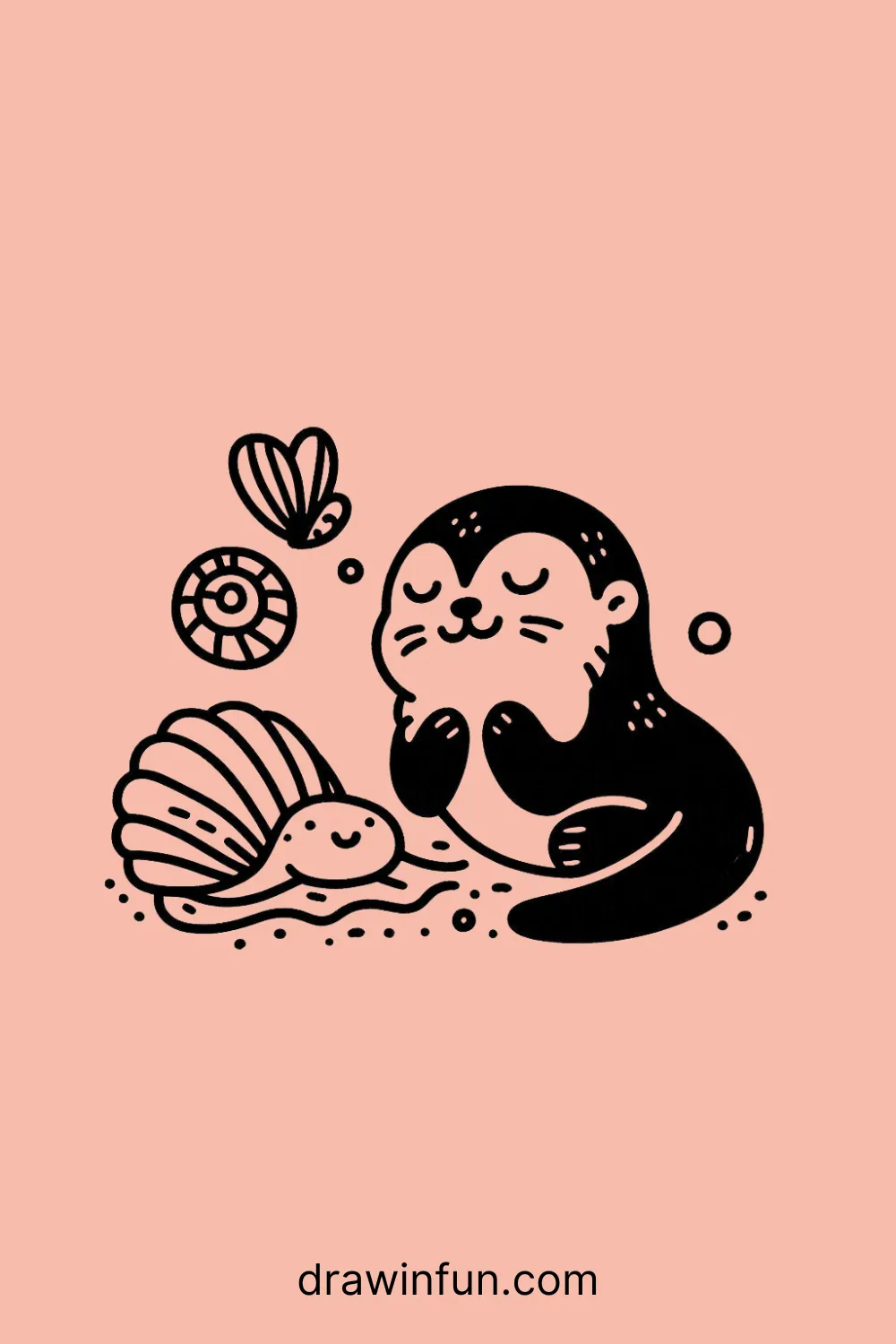 Otter holding a seashell easy drawing