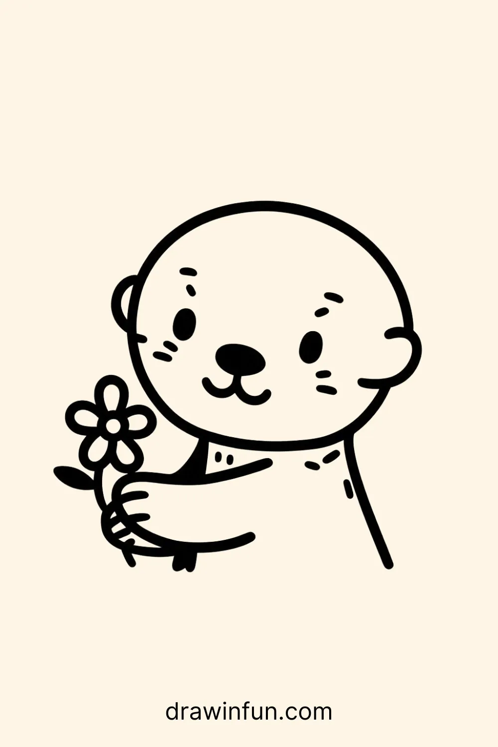 Otter holding a small flower easy drawing