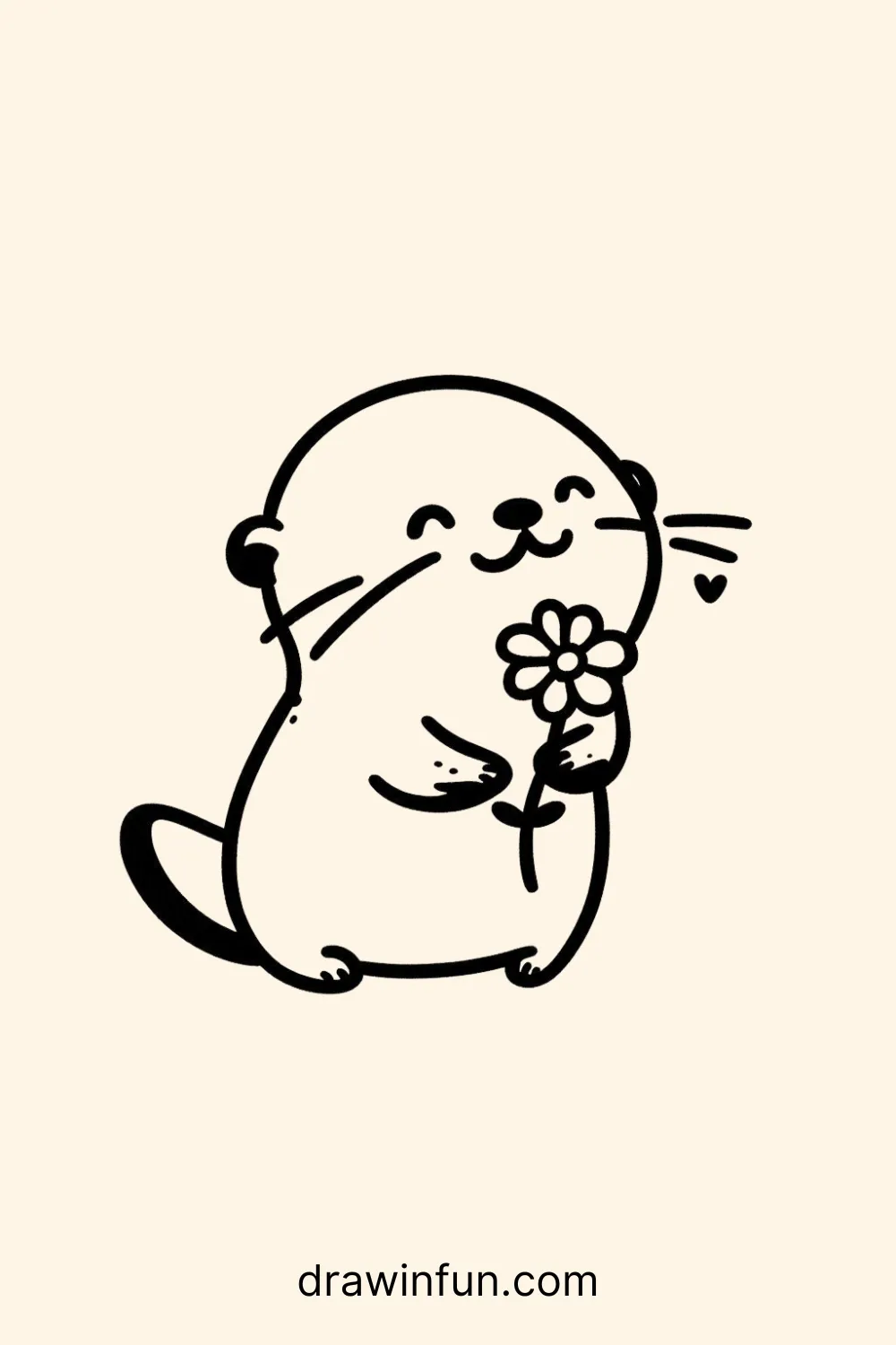 Otter holding a small flower easy drawing