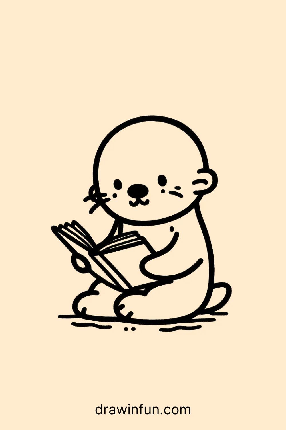 Otter reading a tiny book easy drawing