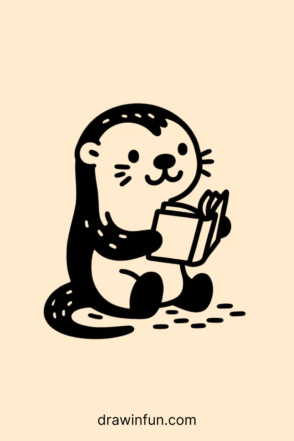 Otter reading a tiny book easy drawing