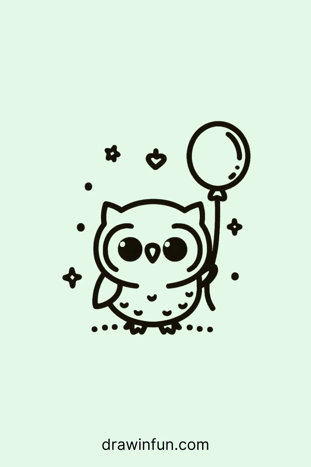 Owl with a Balloon easy drawing