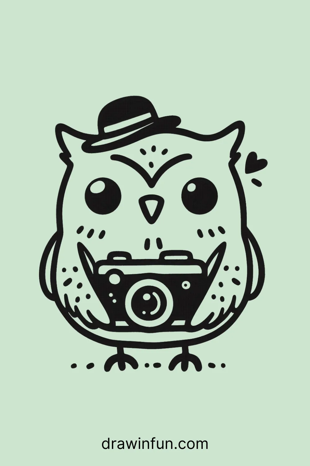 Owl with a Tiny Camera easy drawing