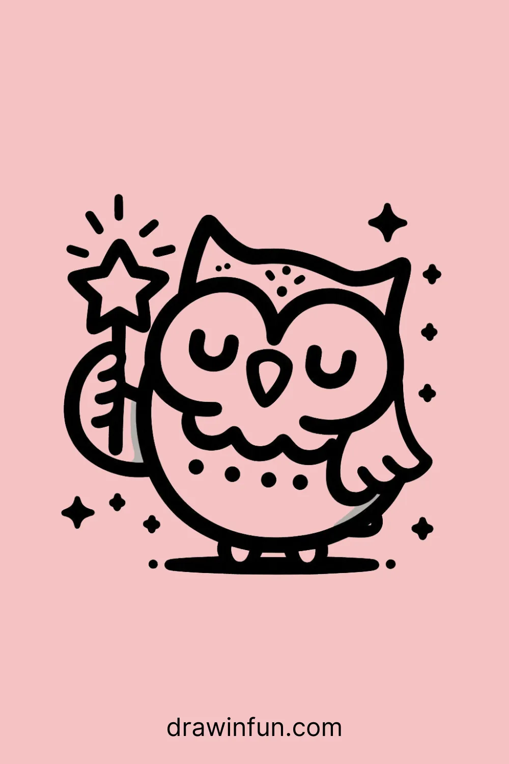 Owl holding a star easy drawing