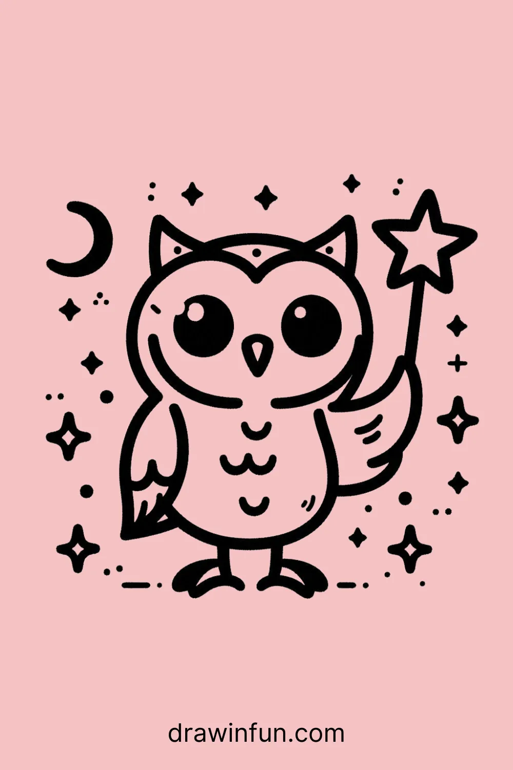 Owl holding a star easy drawing