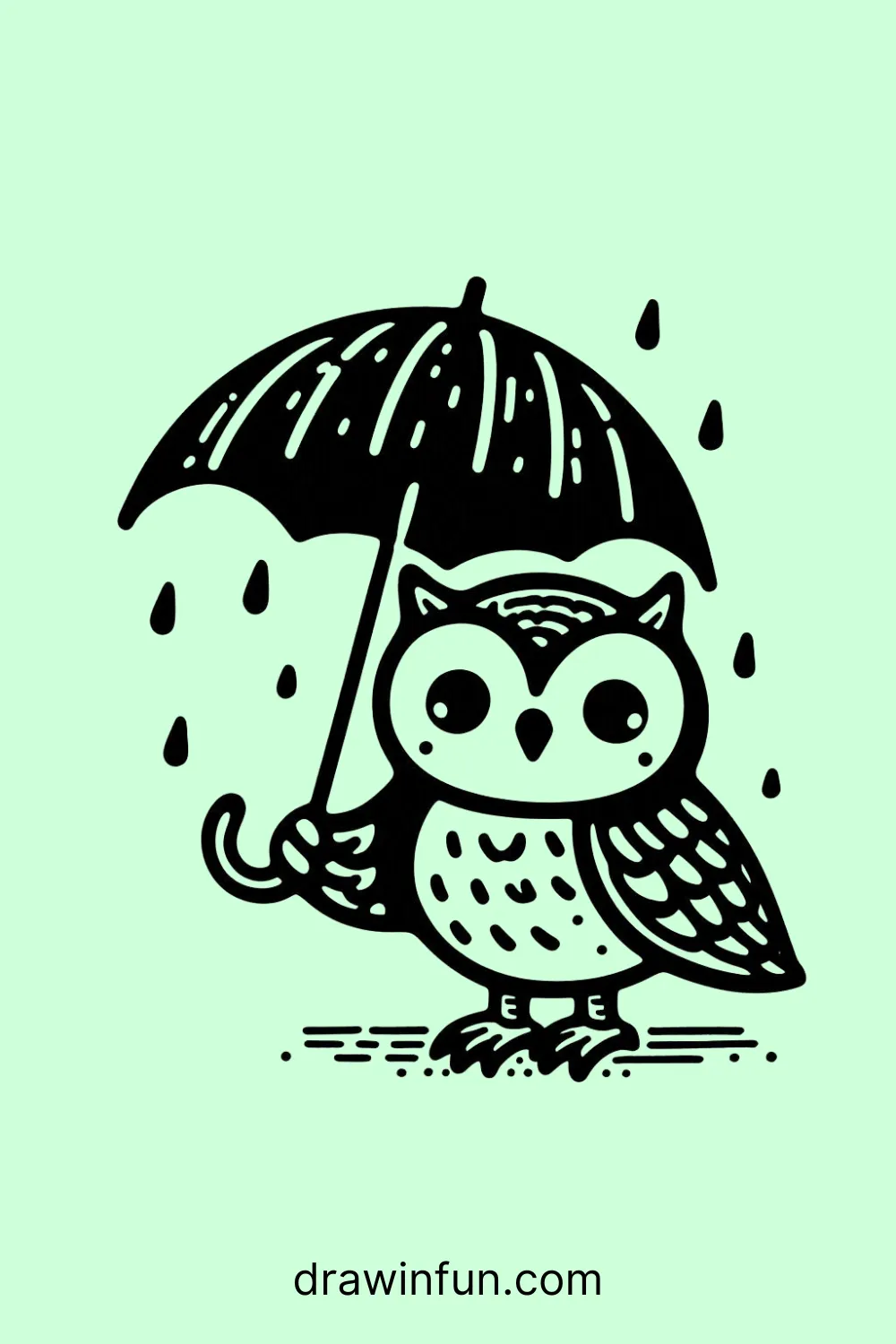 Owl with a Tiny Umbrella easy drawing