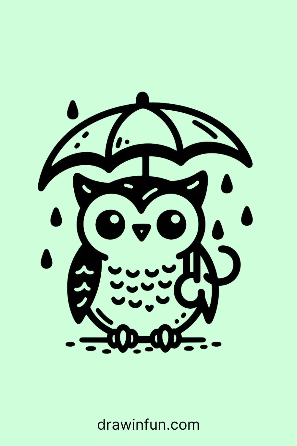 Owl with a Tiny Umbrella easy drawing