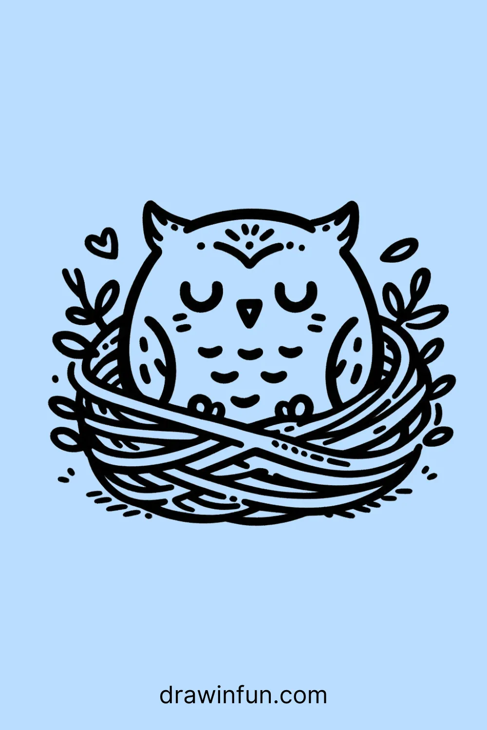 Owl in a Cozy Nest easy drawing