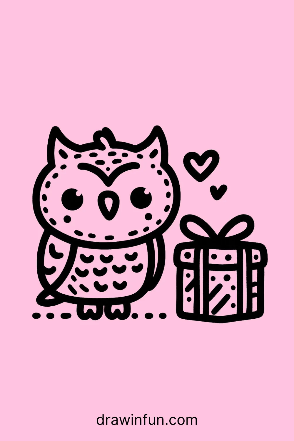 Owl and a Small Gift easy drawing