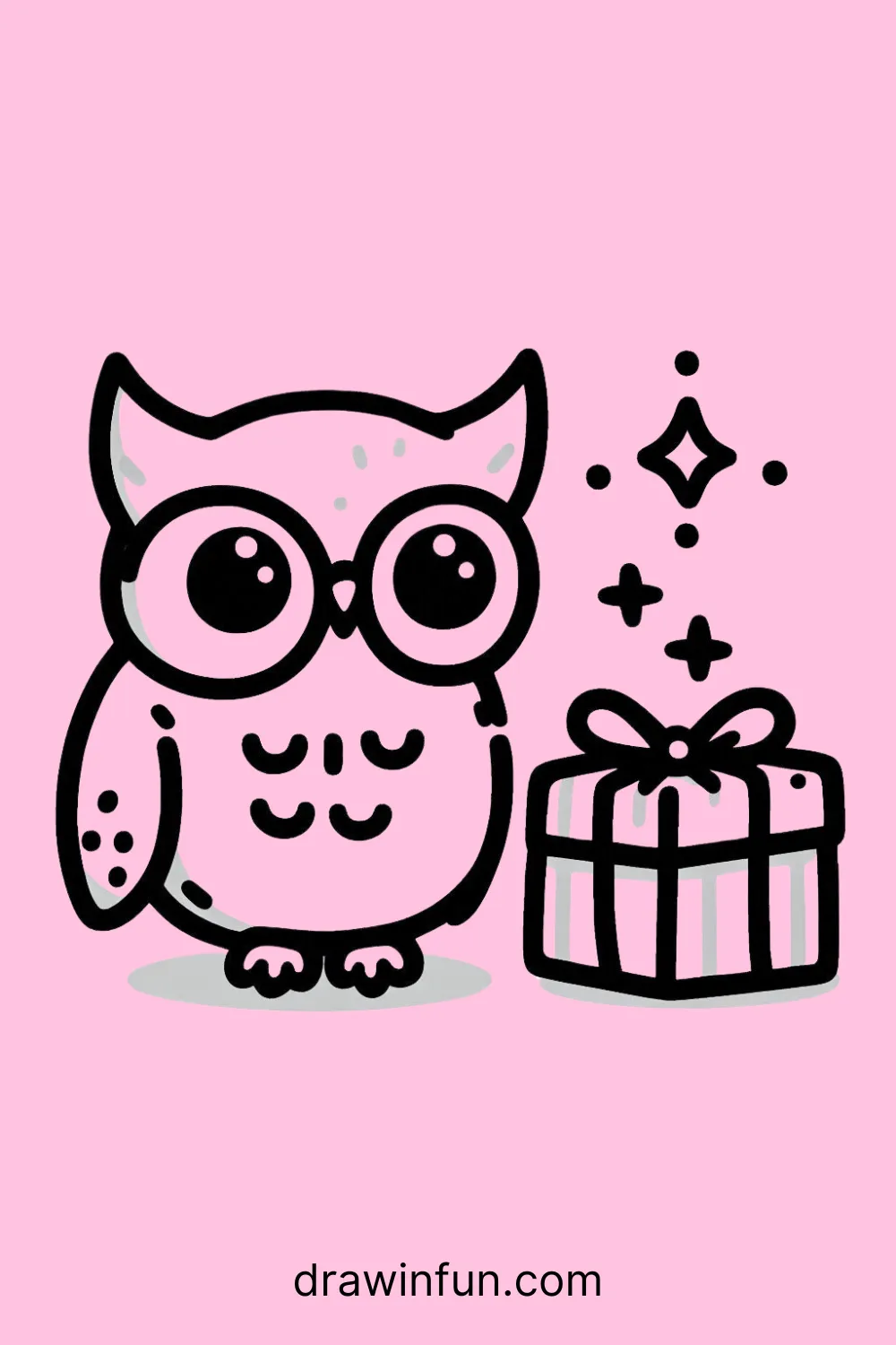 Owl and a Small Gift easy drawing