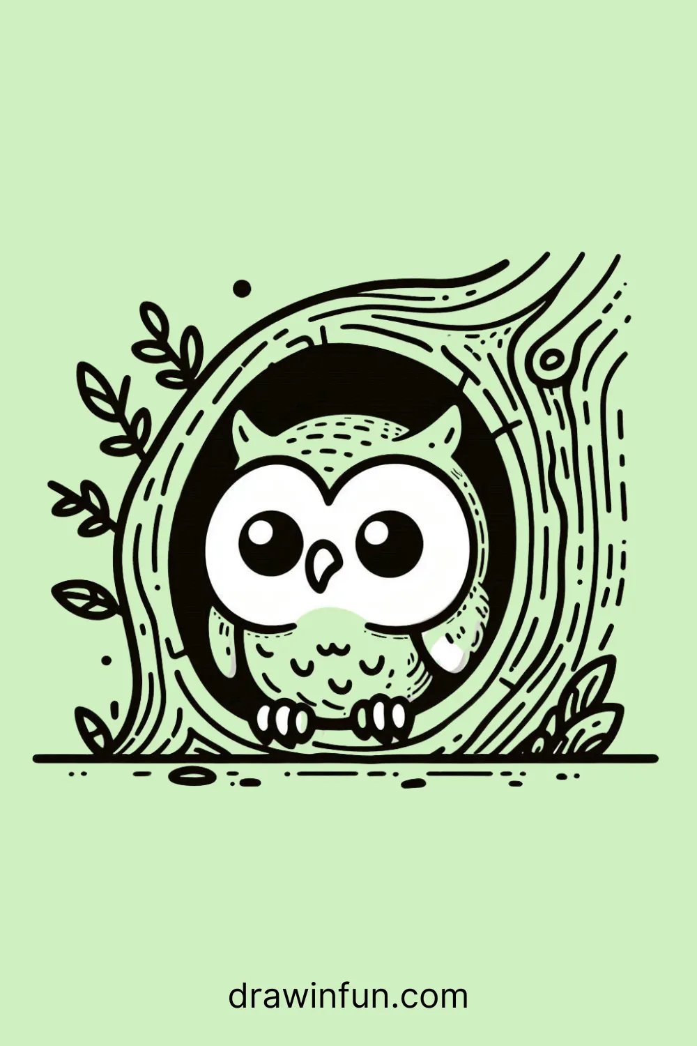 Owl in a Tree Hollow easy drawing