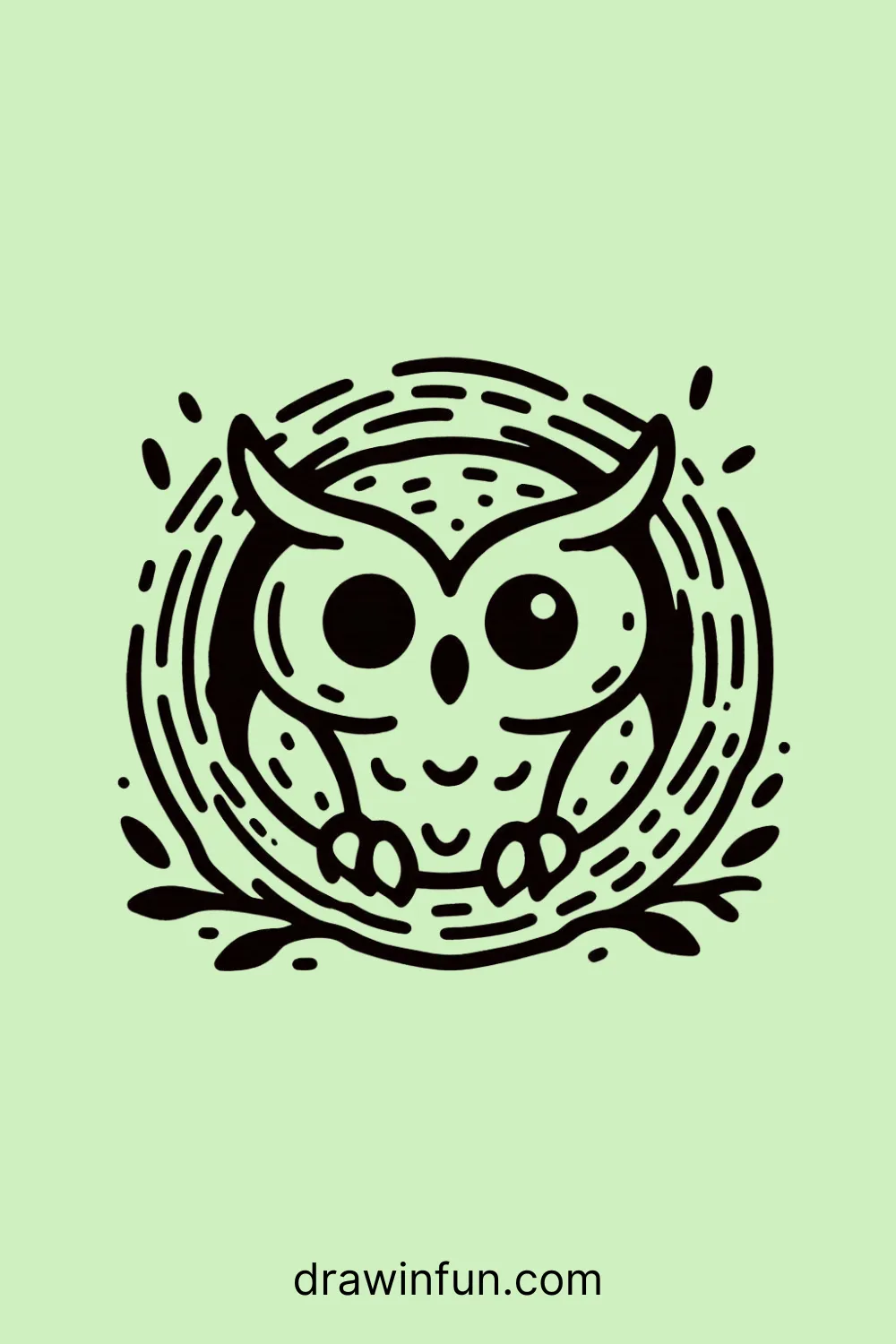 Owl in a Tree Hollow easy drawing