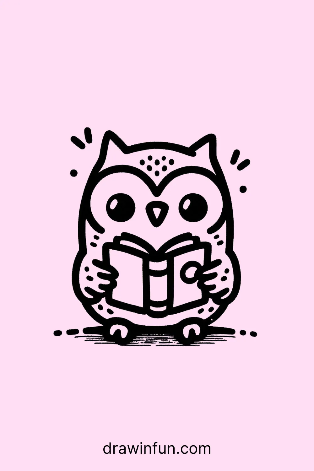 Owl with a Small Book easy drawing