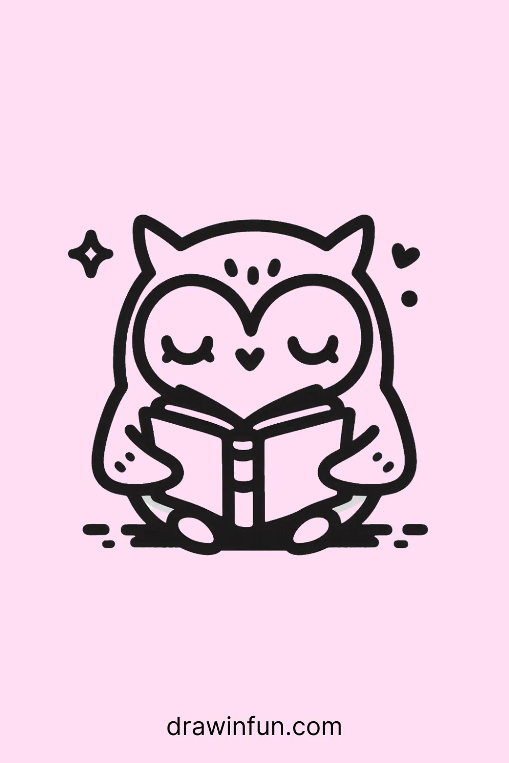 Owl with a Small Book easy drawing