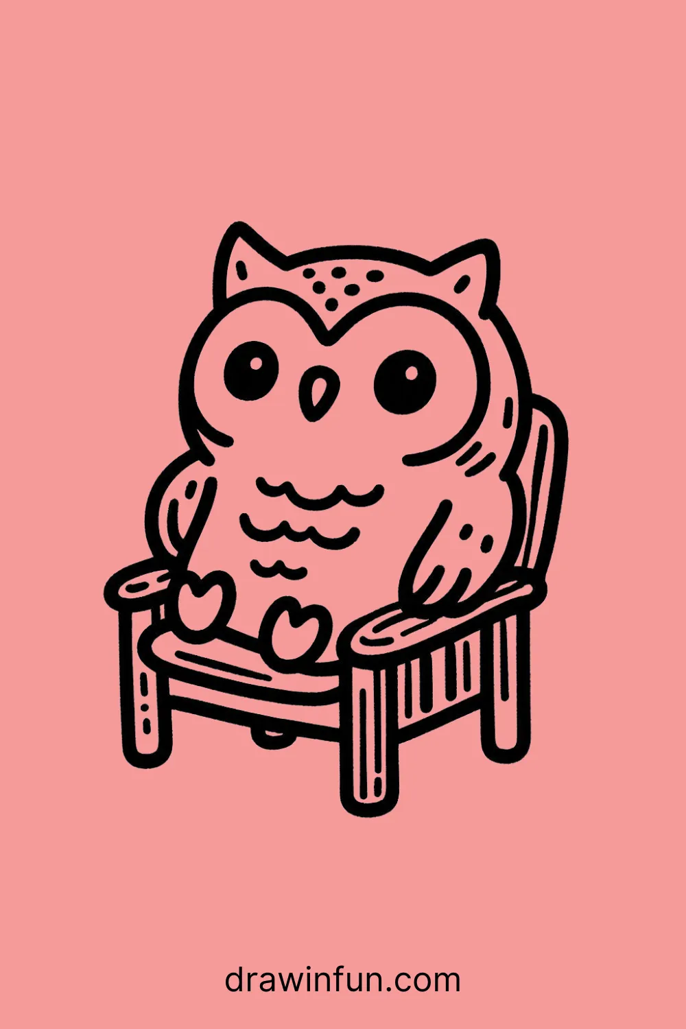 Owl sitting in a small chair easy drawing