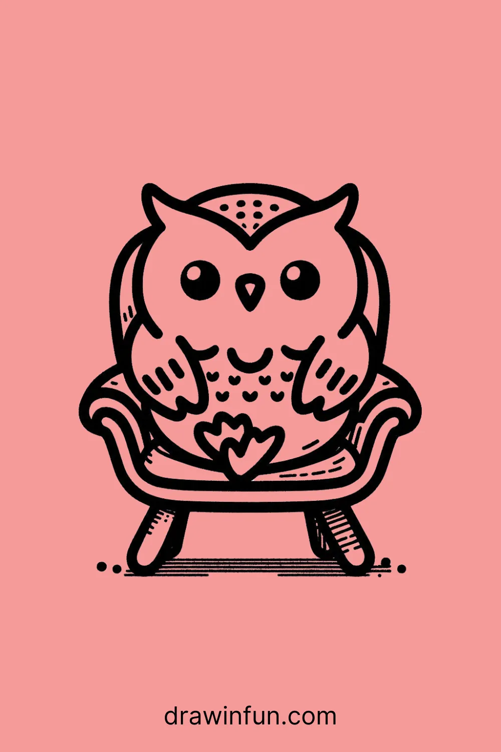 Owl sitting in a small chair easy drawing