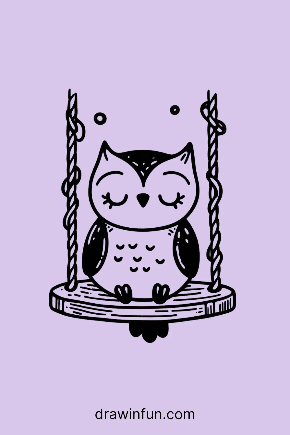 Owl sitting on a swing easy drawing