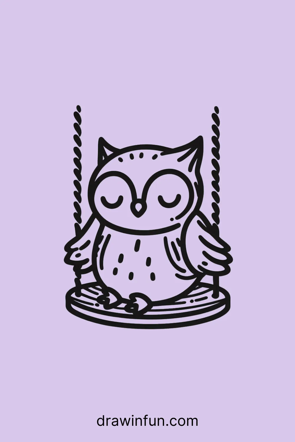 Owl sitting on a swing easy drawing