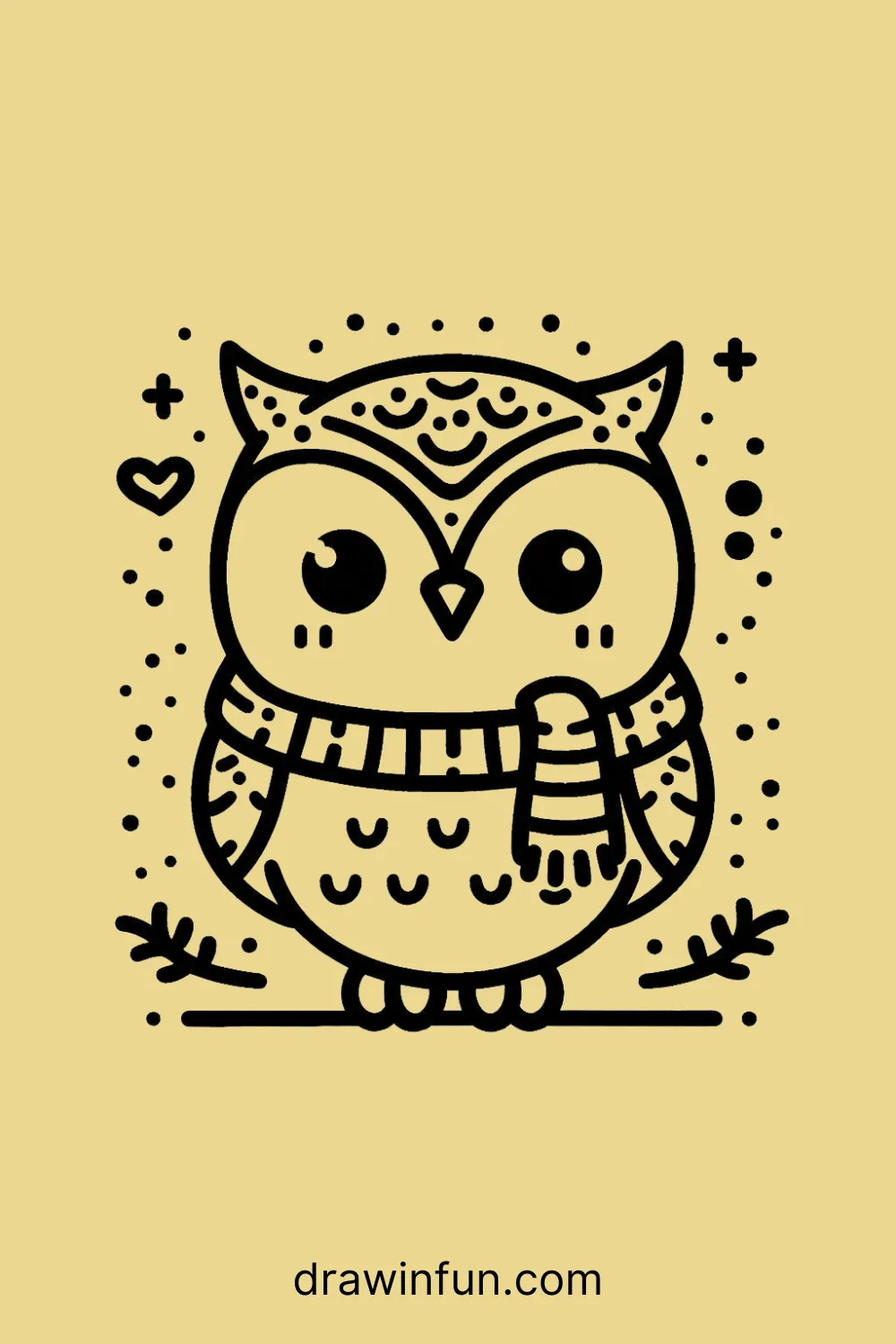 Owl wearing a little scarf easy drawing