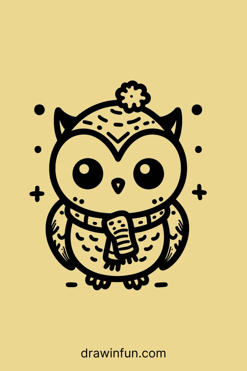 Owl wearing a little scarf easy drawing