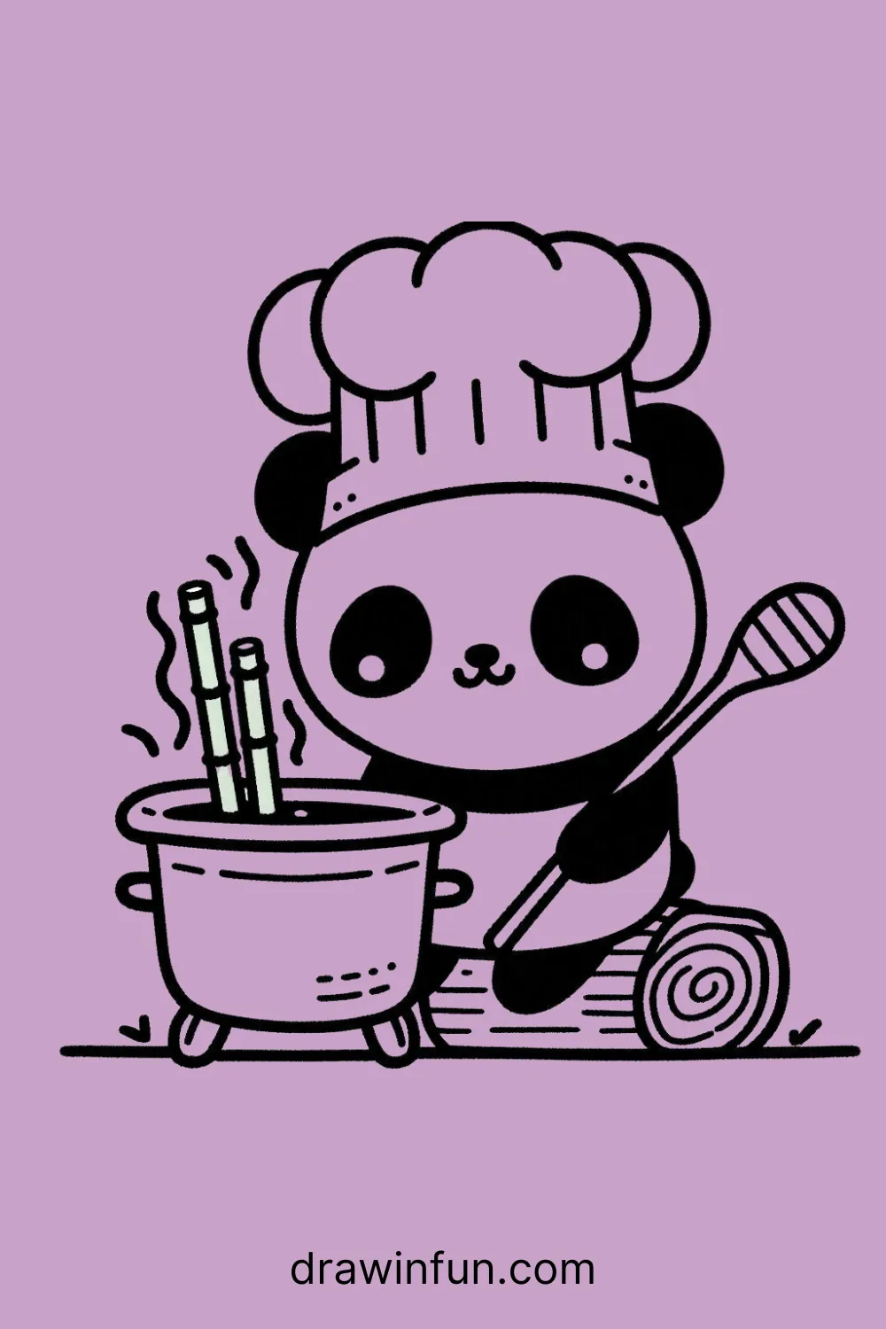 A panda cooking bamboo easy drawing