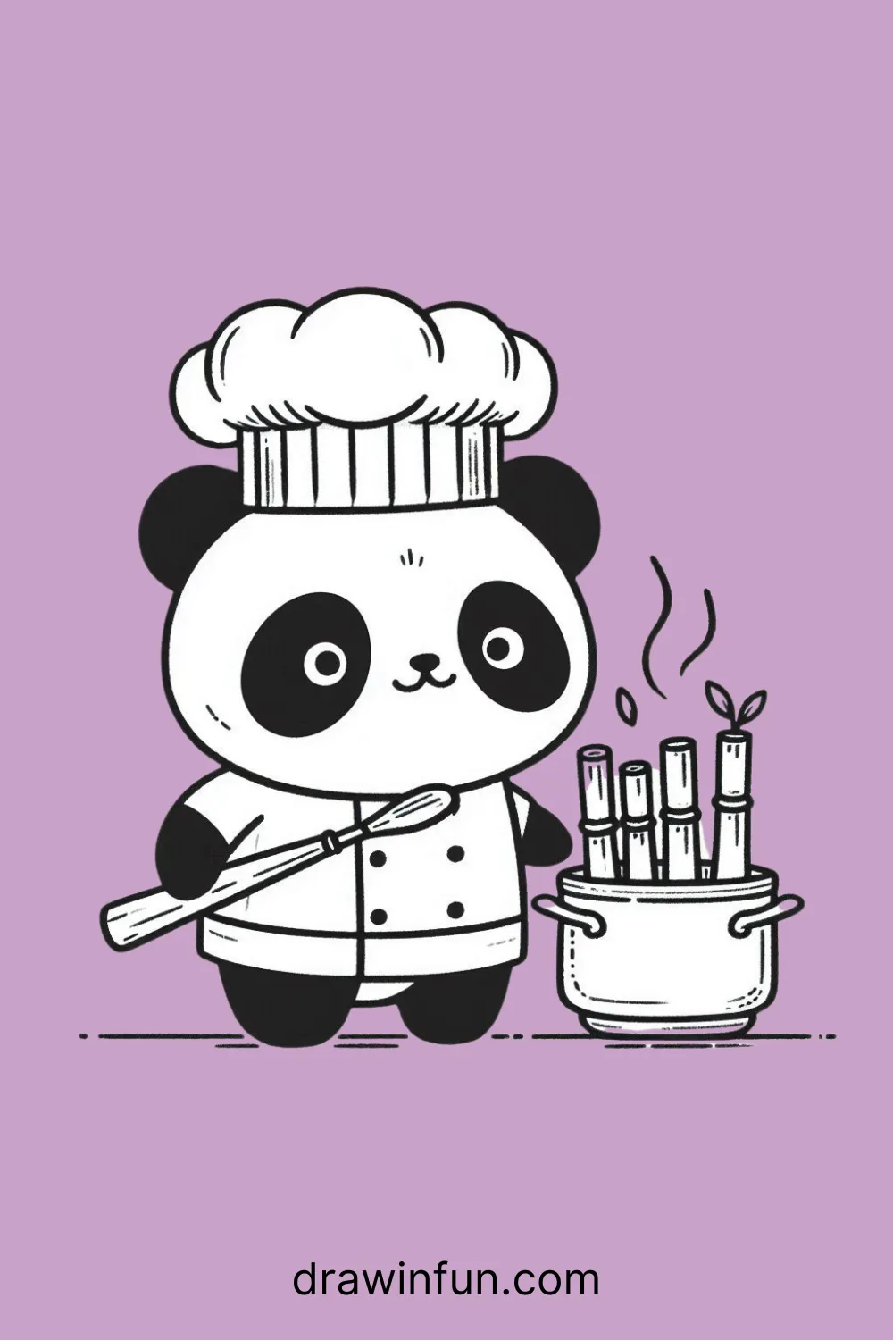 A panda cooking bamboo easy drawing