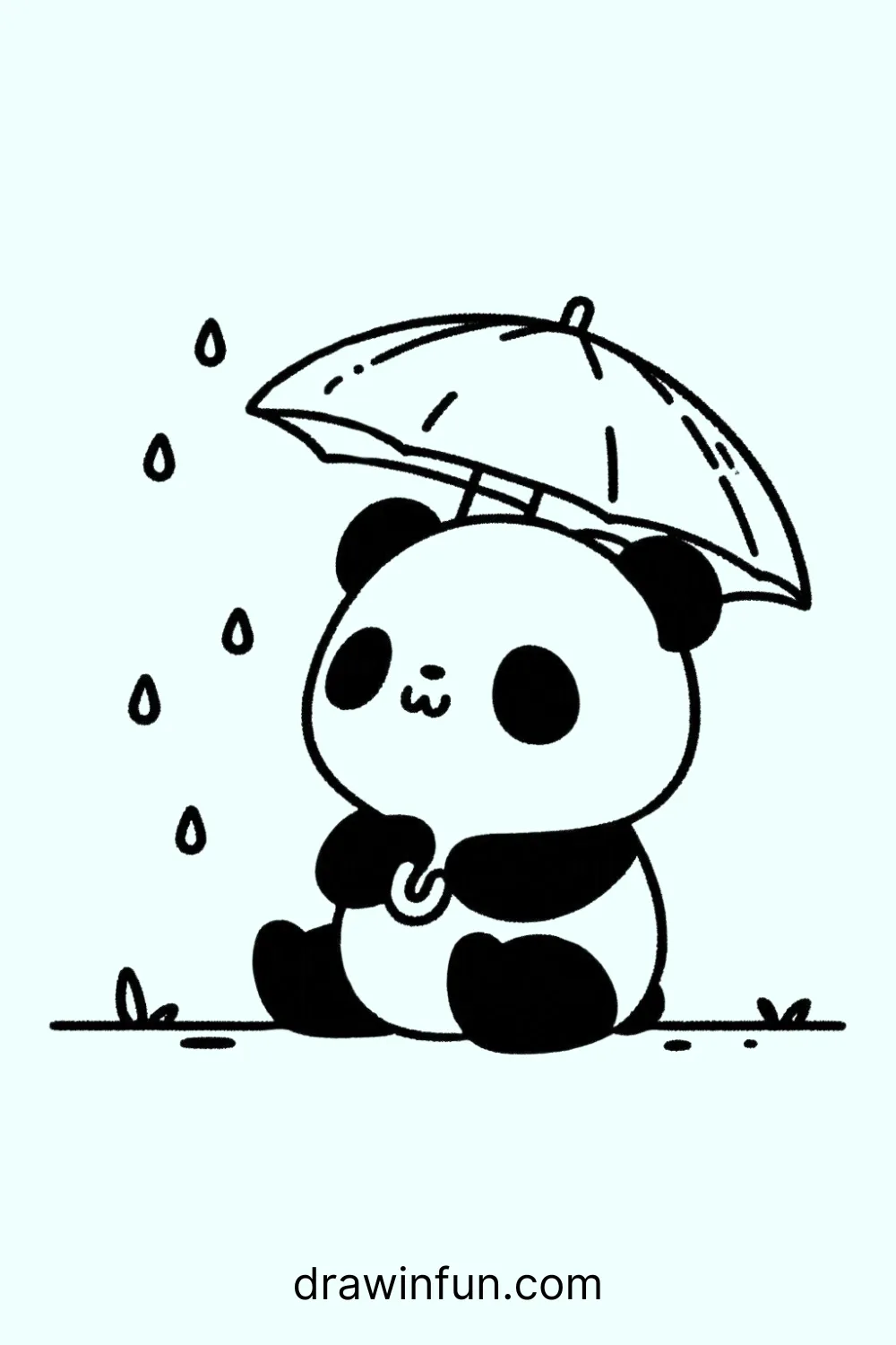 A panda holding a tiny umbrella easy drawing