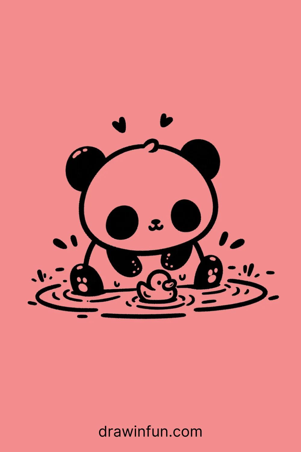 A panda playing with a rubber ducky easy drawing