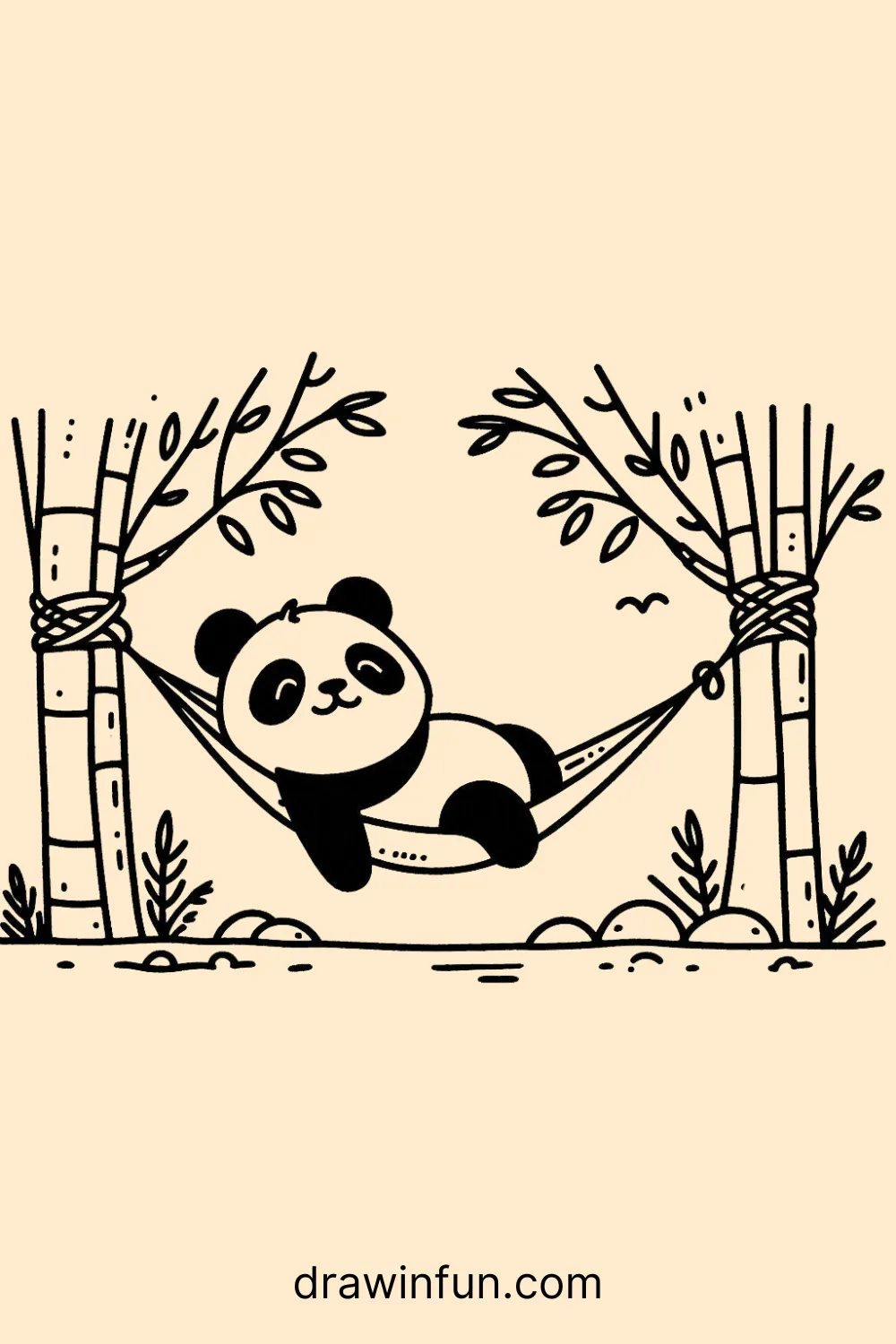 A panda relaxing in a hammock easy drawing