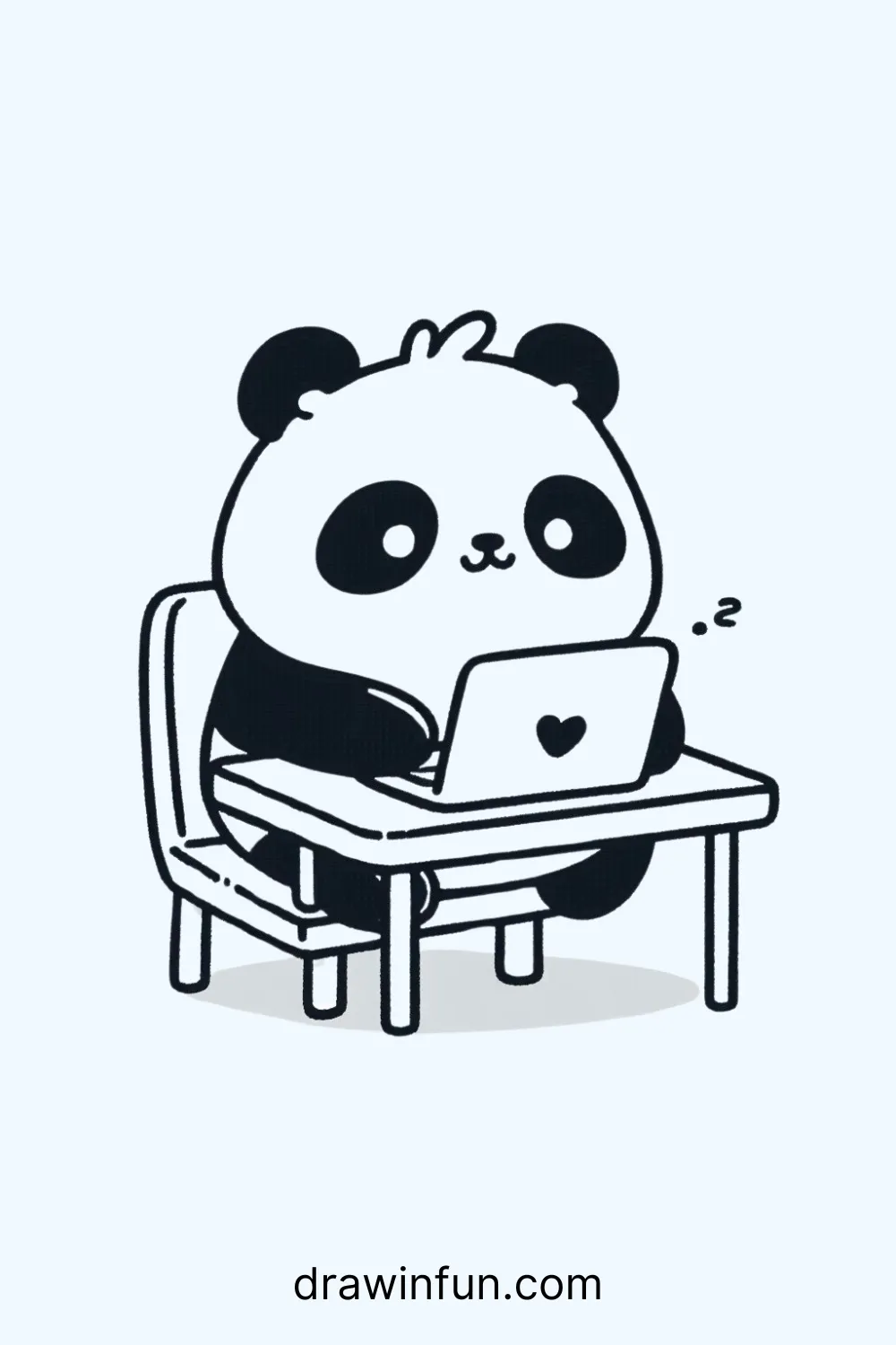 A panda typing on a laptop easy drawing