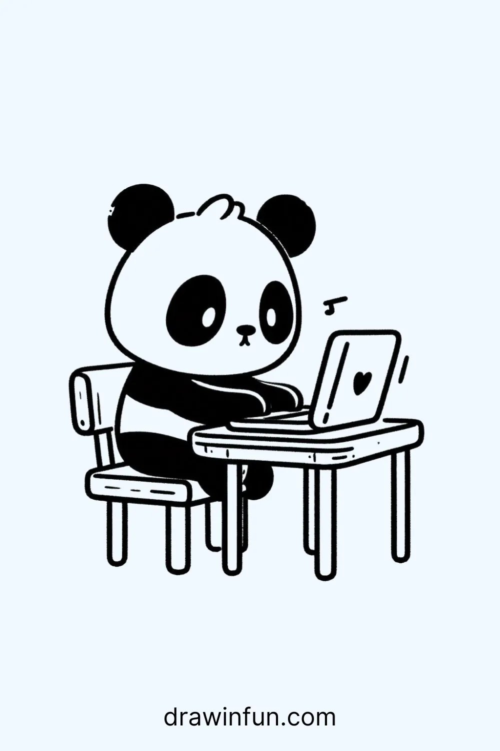 A panda typing on a laptop easy drawing