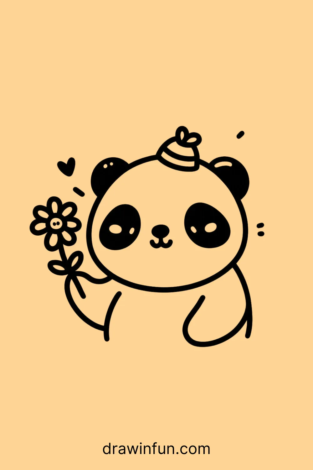 A panda holding a flower easy drawing