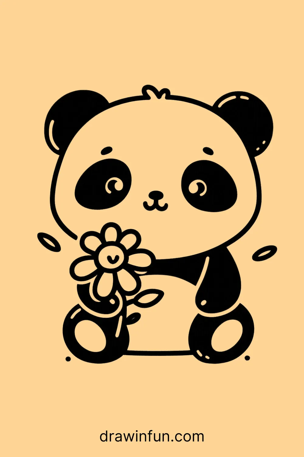 A panda holding a flower easy drawing