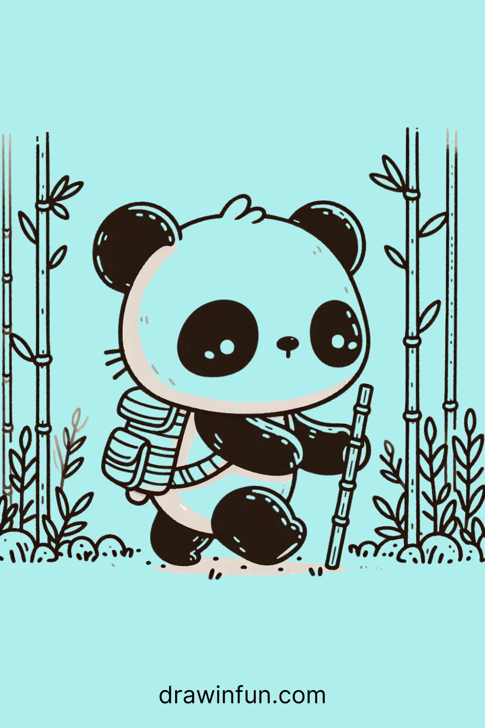 A panda with a small backpack easy drawing