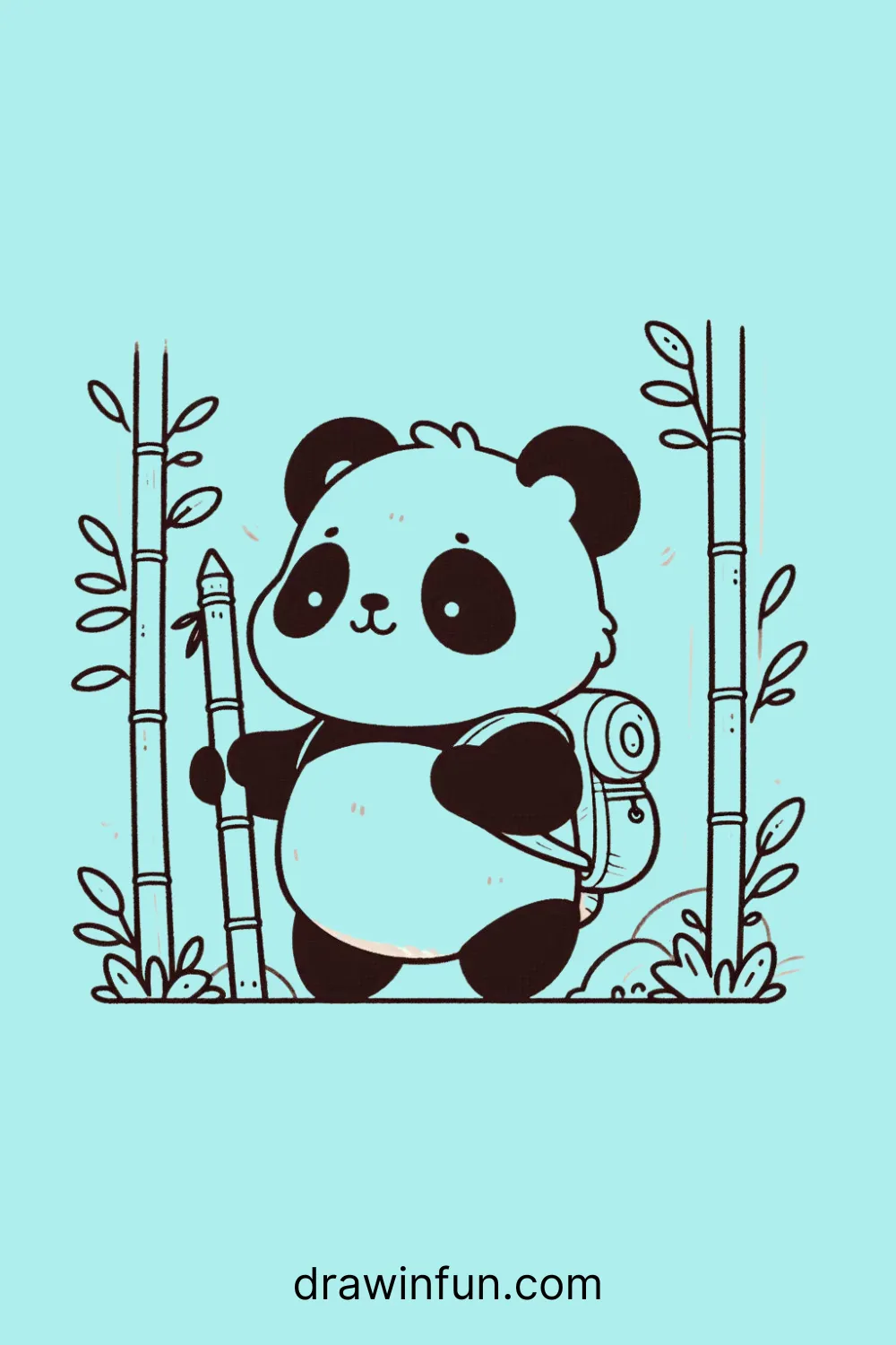 A panda with a small backpack easy drawing