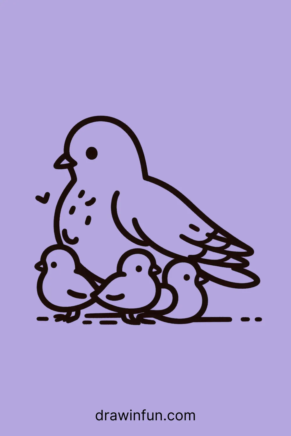 Pigeon and Chicks Huddling easy drawing