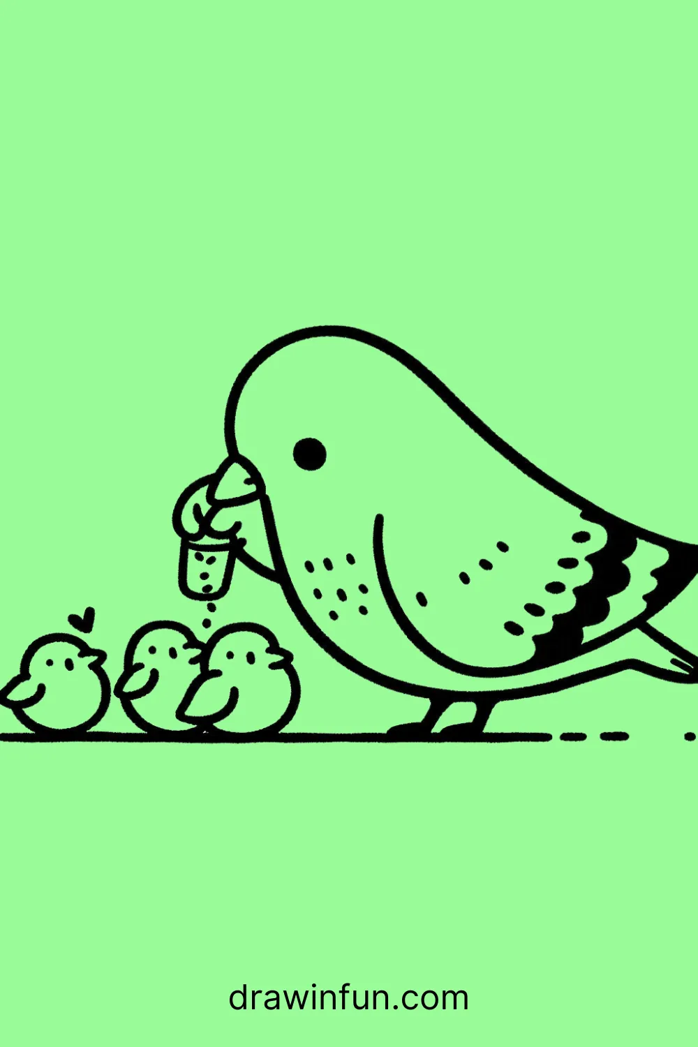 Pigeon Feeding Chicks easy drawing